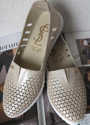 Slip! женские туфли балетки перфорация натуральная кожа лето очень удобные6 фото