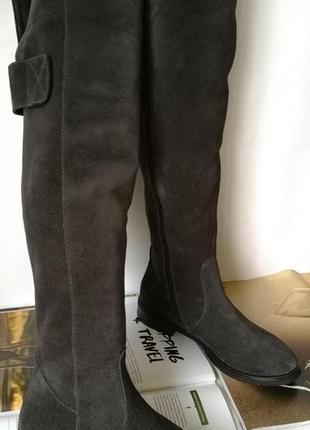 Fabiani style! женские замшевые ботфорты осень высокие сапоги на низком ходу красивый цвет графит демисезонные1 фото