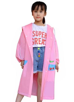 Дитячий плащ-чекав lesko 615 cerry pink розмір m водонепроникний з місцем під рюкзак