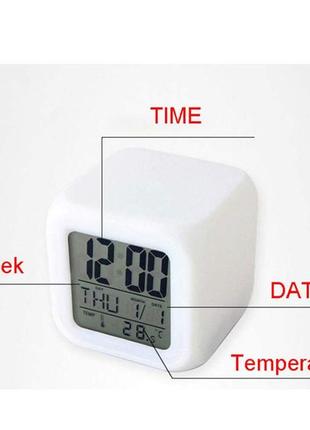 Часы будильник с термометром, ночник, хамелеон3 фото