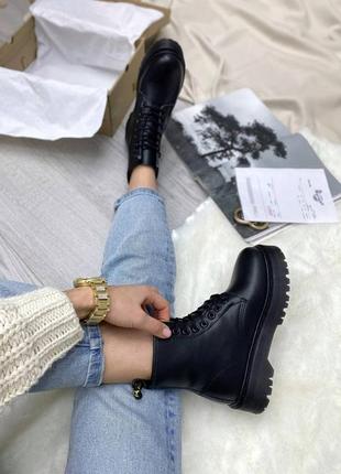 Dr. martens jadon total black fur женские ботинки мартинс черные5 фото