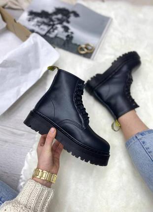 Dr. martens jadon total black fur женские ботинки мартинс черные