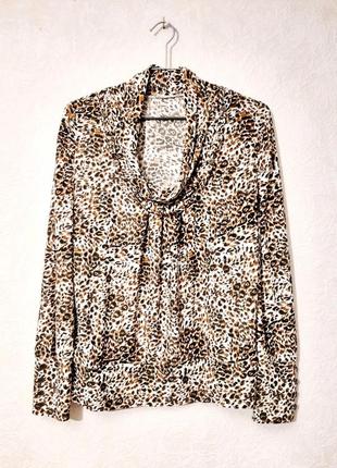 Блуза коричневая/белая/чёрная + красивый воротник стрейч термопайетки леопардовая расцветка женская