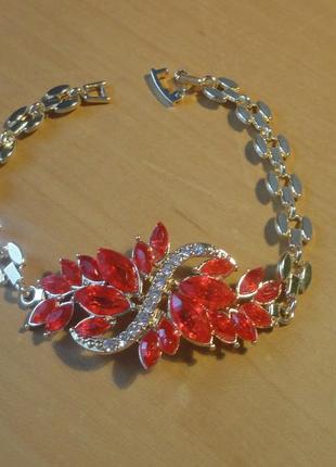 Супер браслет с красными кристаллами позолота