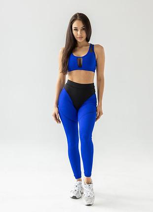 Спортивні лосіни кольору електрик з ефектом пуш-ап імітацією стрінгів