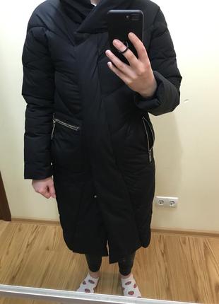 Зимнее пальто чёрное7 фото