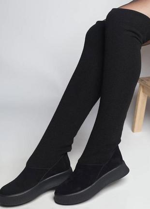 Женские стильные осенние ботинки - чулки tom ford из натуральной замши черного цвета3 фото