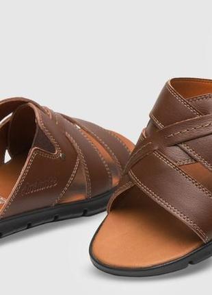 Denim club! качественные кожаные мужские шлепанцы, сандалии, босоножки для лета коричневого цвета