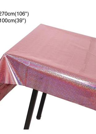 Скатерть клеенка из фольги с голограммой 270 на 100 см розовое золото