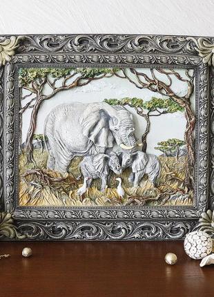 Панно картина об'ємна сім'я слонів   кр 906 цветная1 фото