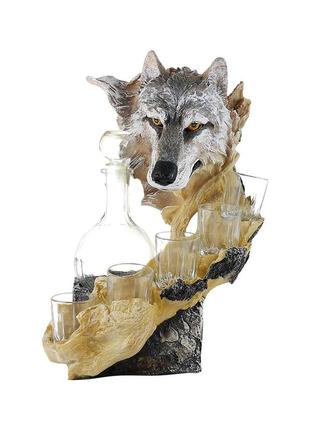 Штоф голова вовка набір для горілки подарунковий 37 см шп402 цв