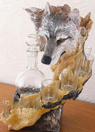 Штоф голова вовка набір для горілки подарунковий 37 см шп402 цв