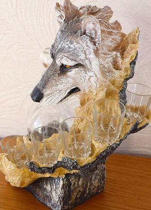Штоф голова вовка набір для горілки подарунковий 37 см шп402 цв