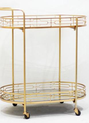 Сервировочный столик арт противень золотой на колесах из металла   501292 фото