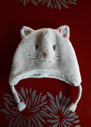 Меховая зимняя шапка с ушками котик1 фото