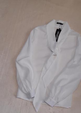 Новая белая шифоновая рубашка boohoo длинный объёмный рукав р.14/161 фото