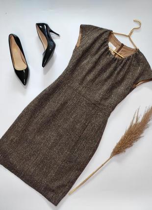 Платье мини миди теплое на подкладке твидовое шерсть коричневое фонариком от бренда vanilia elements s m