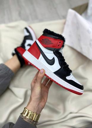 Чоловічі високі зимові шкіряні кросівки nike Bulls air jordan 1🆕 зимові джордани