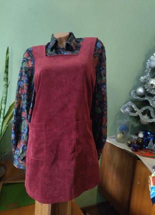 Платье-сарафан из микровельвета бордового цвета