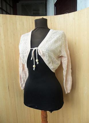 Ажурная  персиковая вязанная кофта / болеро s/m