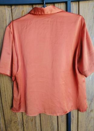 Сатиновая рубашка,винтажная,острый воротник,атласная блузка,оранжевая,шелковистая2 фото