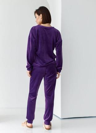 Плюшевый велюровый фиолетовый костюм для дома кофта со штанами піжама3 фото