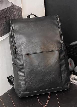 Мужской кожаный черный рюкзак портфель чоловічий ранець сумка для ноутбука документов