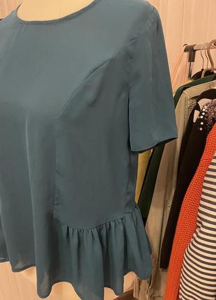 Блузка з басками в кольорі аквамарин6 фото
