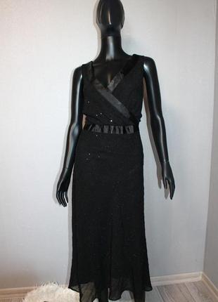 Вечернее черное платье черная миди платье bonmarche с пайетками стразы в пайетках пайетки атлас сатин, шифон расшитое2 фото