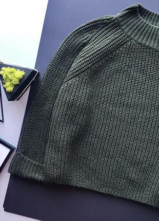 Зелёный свободный свитер хаки милиционер под горло  topshop3 фото