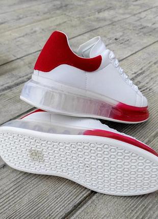 Белые с красными кроссовки криперы слипоны ботинки эко кожаные деми5 фото