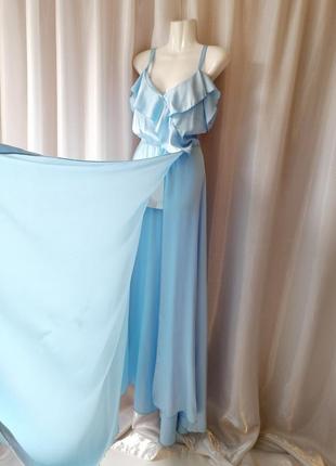 Шикарное эффектное элегантное платье в пол из шёлка с воланами на груди эффект запаха  ⛔ ‼ отправляю3 фото