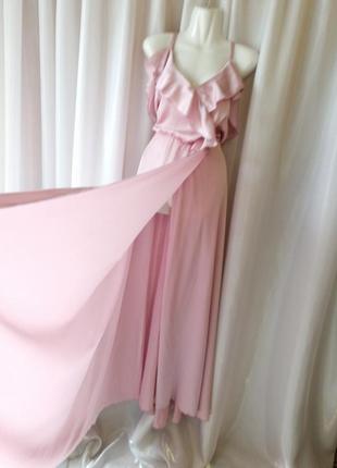 Шикарное эффектное элегантное платье в пол из шёлка с воланами на груди эффект запаха  ⛔ ‼ отправляю2 фото