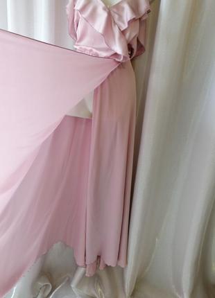 Шикарне ефектне елегантне плаття в підлогу з шовку з воланами на грудях ефект запаху ⛔ ‼ відправляю4 фото