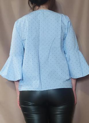 Голубая хлопковая рубашка блуза  в мелкую клетку  размер s бренда7 фото