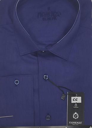 Мужская рубашка тёмно-синяя однотонная приталенная fiorenzo vd-0066 турция, стильная с длинным рукавом хлопок9 фото