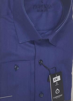 Мужская рубашка тёмно-синяя однотонная приталенная fiorenzo vd-0066 турция, стильная с длинным рукавом хлопок8 фото