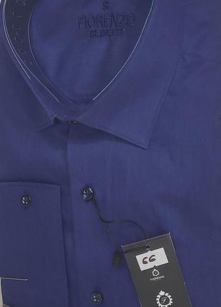 Мужская рубашка тёмно-синяя однотонная приталенная fiorenzo vd-0066 турция, стильная с длинным рукавом хлопок10 фото