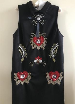 Чёрное красивое миди платье, р. 14