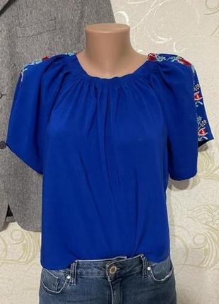 Яркая неоновая блуза распашонка с вышивкой, xs1 фото