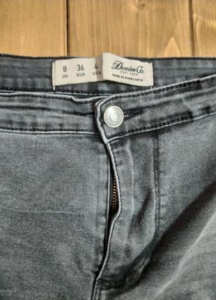 Крутые джинсы скинни с прорехами на коленях, тёмно-серые,  высокая талия, стрейч, рваные4 фото