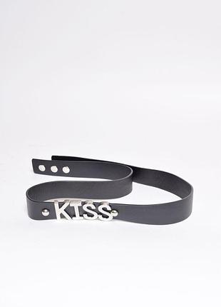 Винтажный черный кожаный ремень с металлическими буквами kiss,   экокожа