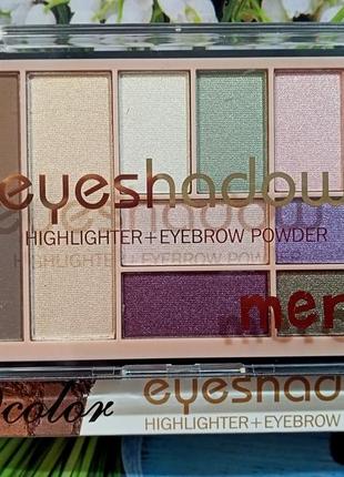 Merci eyeshadow & highlighter + eyebrow powder палетка для макіяжу очей і обличчя2 фото