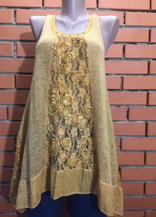 Оригинальная майка из шерсти и гипюра 44-46 р  италия