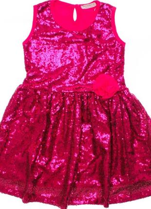 Праздничное блестящее платье пайетки 8, 9, 10, 12 лет breeze фуксия3 фото