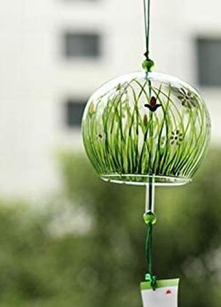 Японский стеклянный колокольчик фурин трава + подарок1 фото