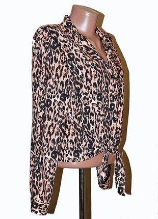 Вискозная блуза с завязками miss selfridge в леопардовый принт7 фото