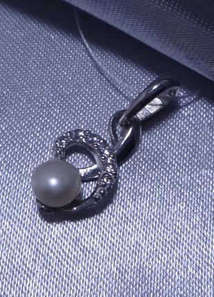 Родированный серебряный кулон "вероника" с жемчугом и цирконием