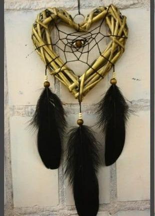 Ловець снів "серце" чорний-золотий подарунок на день валентина 14 лютого