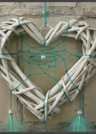 Ловец снов "сердце" (белый-мятный) подарок на день валентина 14 февраля